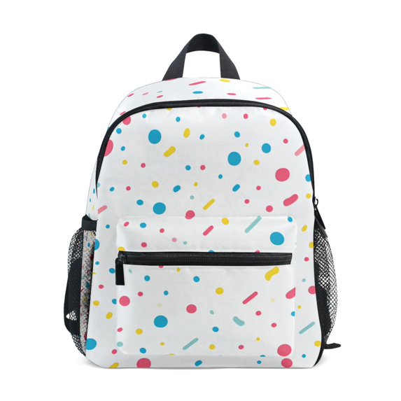 FORMRS Kids School Backpack with Front Zippered Pocket 12" Student Travel Daypack, White Retro Pattern