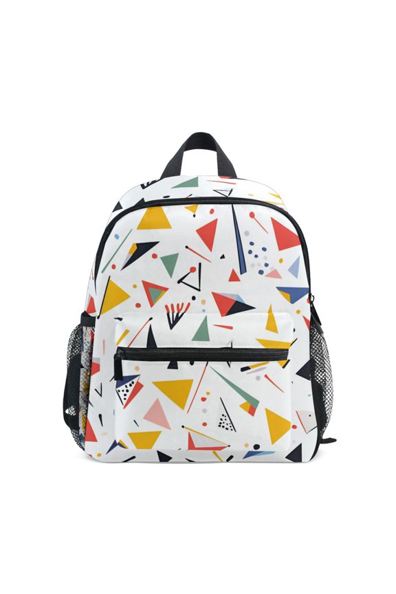 School Backpack with Front Zippered Pocket 12" Student Travel Daypack, White Triangles