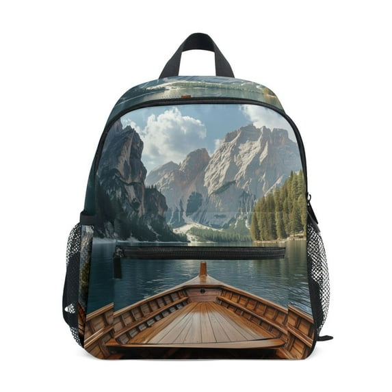 FORMRS School Backpack with Front Zippered Pocket 12" Student Travel Daypack, Wooden Boat