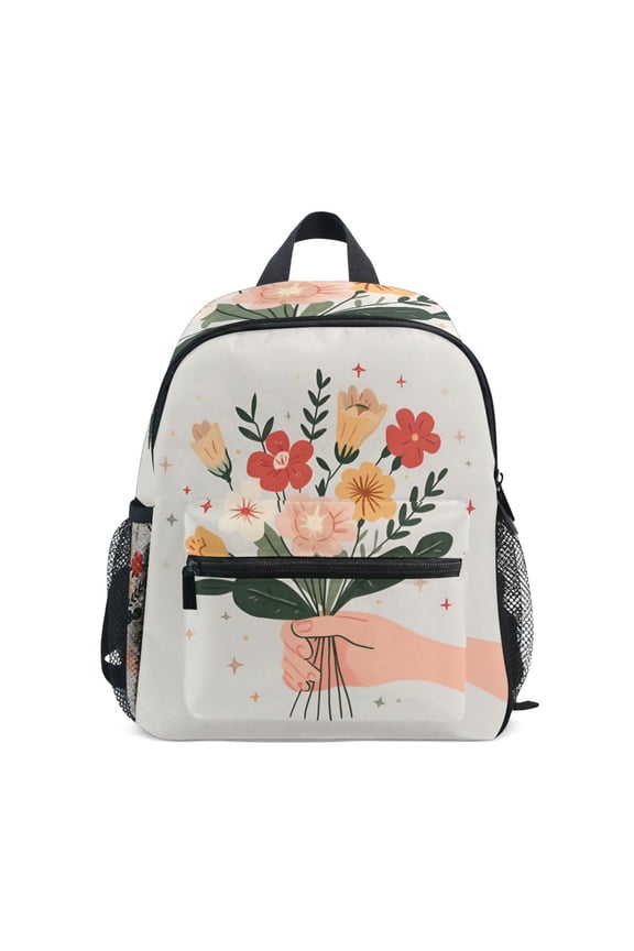 School Backpack with Front Zippered Pocket 12" Student Travel Daypack, Yellow Cute Flower