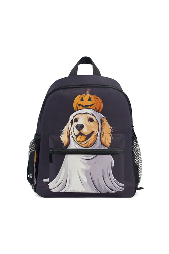School Backpack with Front Zippered Pocket 12" Student Travel Daypack, Yellow Halloween Dog