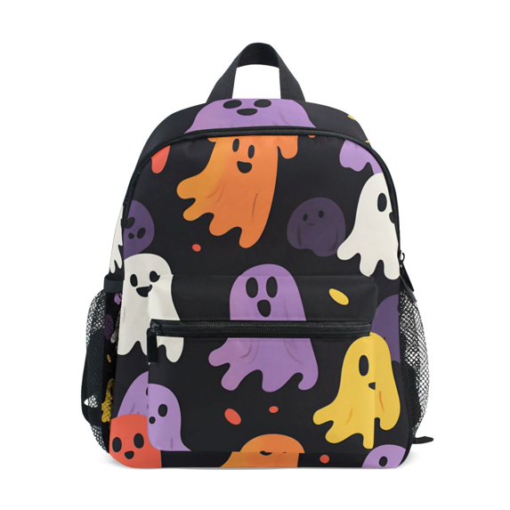FORMRS Kids School Backpack with Front Zippered Pocket 12" Student Travel Daypack, Yellow Halloween Ghosts