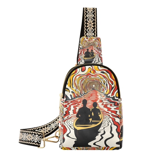 FORMRS Womens Crossbody Sling Bag Travel Daypack Shoulder Chest Backpack, Abstract Boat Ride