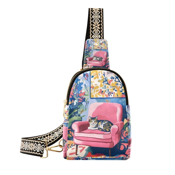 FORMRS Womens Crossbody Sling Bag Travel Daypack Shoulder Chest Backpack, Art Cat