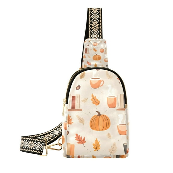 FORMRS Womens Crossbody Sling Bag Travel Daypack Shoulder Chest Backpack, Beige Fall Acorns Pattern