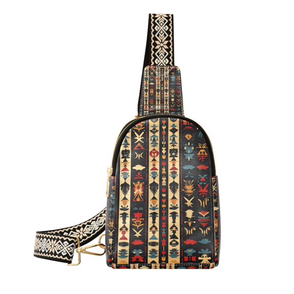 FORMRS Womens Crossbody Sling Bag Travel Daypack Shoulder Chest Backpack, Beige Geometric