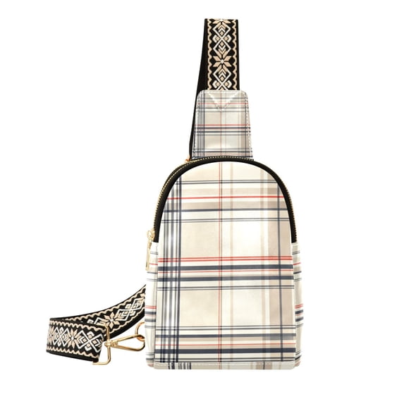 FORMRS Womens Crossbody Sling Bag Travel Daypack Shoulder Chest Backpack, Beige Plaid Pattern