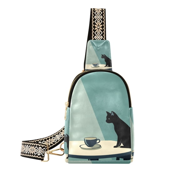 FORMRS Womens Crossbody Sling Bag Travel Daypack Shoulder Chest Backpack, Black Cat