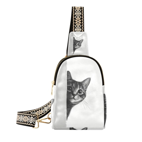 FORMRS Womens Crossbody Sling Bag Travel Daypack Shoulder Chest Backpack, Black Cute Cat