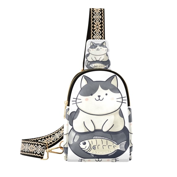 FORMRS Womens Crossbody Sling Bag Travel Daypack Shoulder Chest Backpack, Black Cute Cat