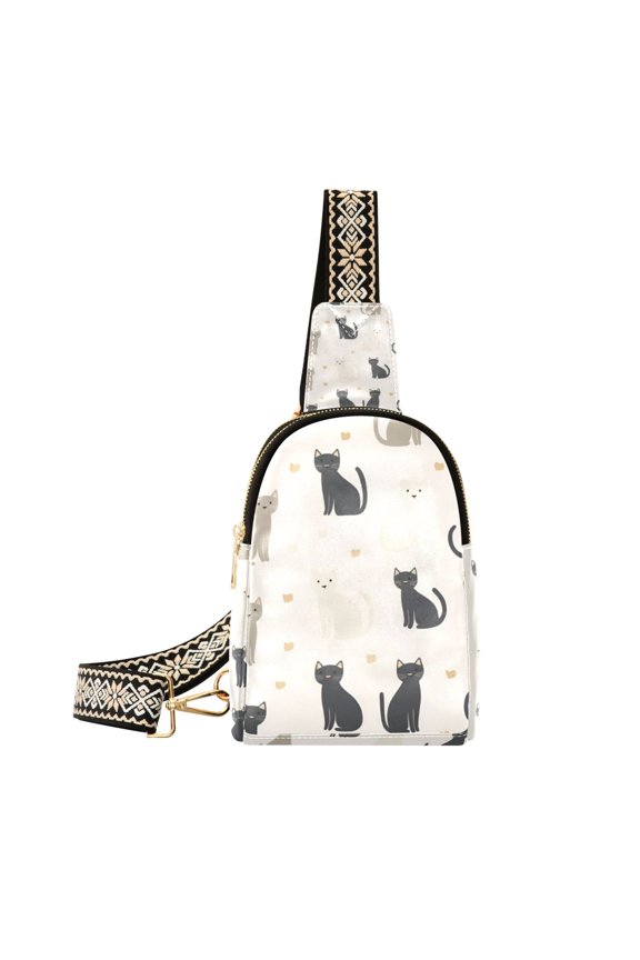 Womens Crossbody Sling Bag Travel Daypack Shoulder Chest Backpack, Black Cute Cats