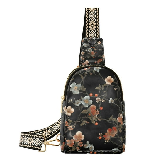 FORMRS Womens Crossbody Sling Bag Travel Daypack Shoulder Chest Backpack, Black Flowers