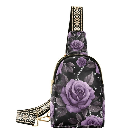 FORMRS Womens Crossbody Sling Bag Travel Daypack Shoulder Chest Backpack, Black Roses
