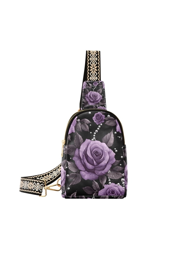 Womens Crossbody Sling Bag Travel Daypack Shoulder Chest Backpack, Black Roses