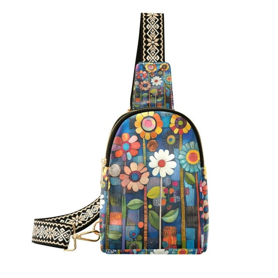 FORMRS Womens Crossbody Sling Bag Travel Daypack Shoulder Chest Backpack, Blue Colorful Flowers
