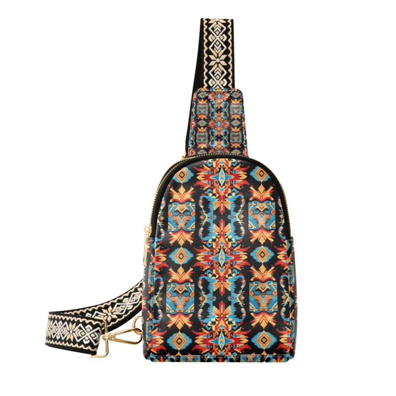 FORMRS Womens Crossbody Sling Bag Travel Daypack Shoulder Chest Backpack, Blue Geometric