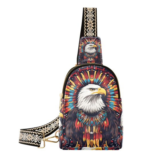 FORMRS Womens Crossbody Sling Bag Travel Daypack Shoulder Chest Backpack, Brown Abstract Eagle