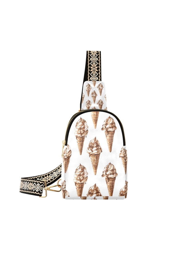 Womens Crossbody Sling Bag Travel Daypack Shoulder Chest Backpack, Brown Ice Cream Pattern