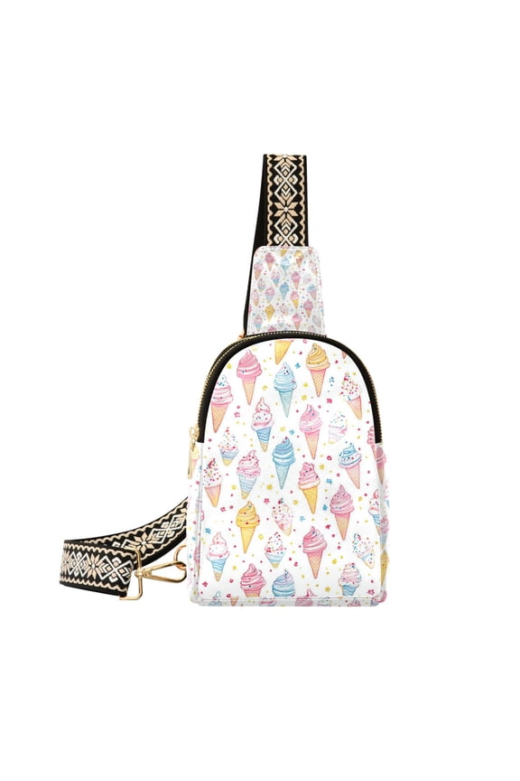 Womens Crossbody Sling Bag Travel Daypack Shoulder Chest Backpack, Colorful Ice Cream Pattern