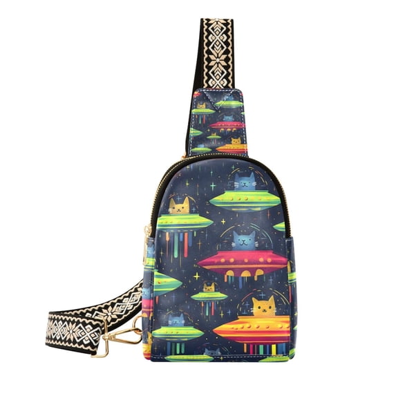 FORMRS Womens Crossbody Sling Bag Travel Daypack Shoulder Chest Backpack, Colorful Space Cat