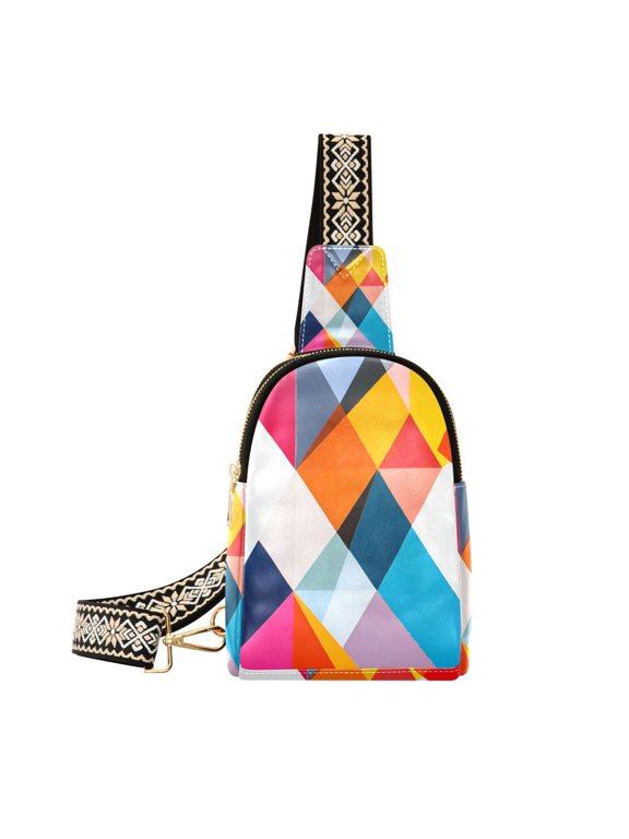 Womens Crossbody Sling Bag Travel Daypack Shoulder Chest Backpack, Colorful Triangles