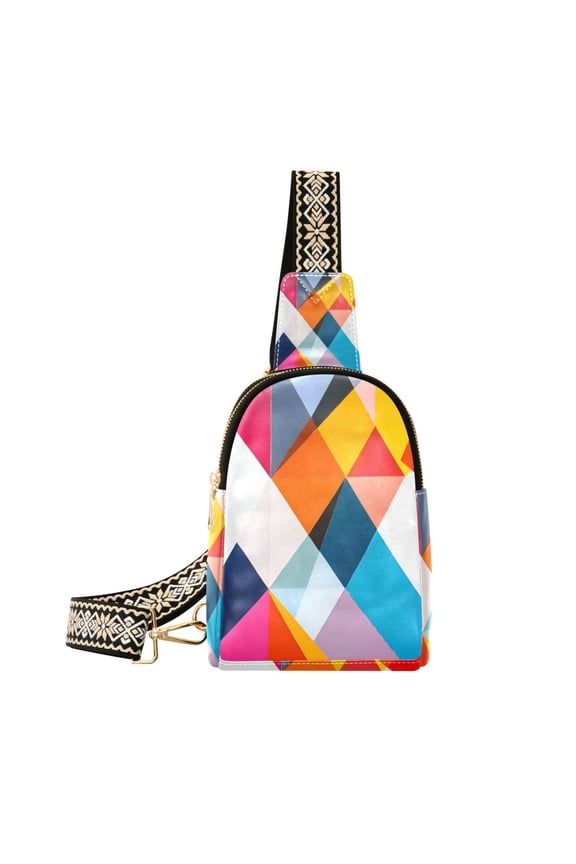 Womens Crossbody Sling Bag Travel Daypack Shoulder Chest Backpack, Colorful Triangles