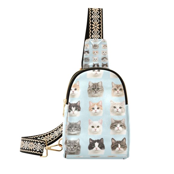 FORMRS Womens Crossbody Sling Bag Travel Daypack Shoulder Chest Backpack, Cute Cat Faces