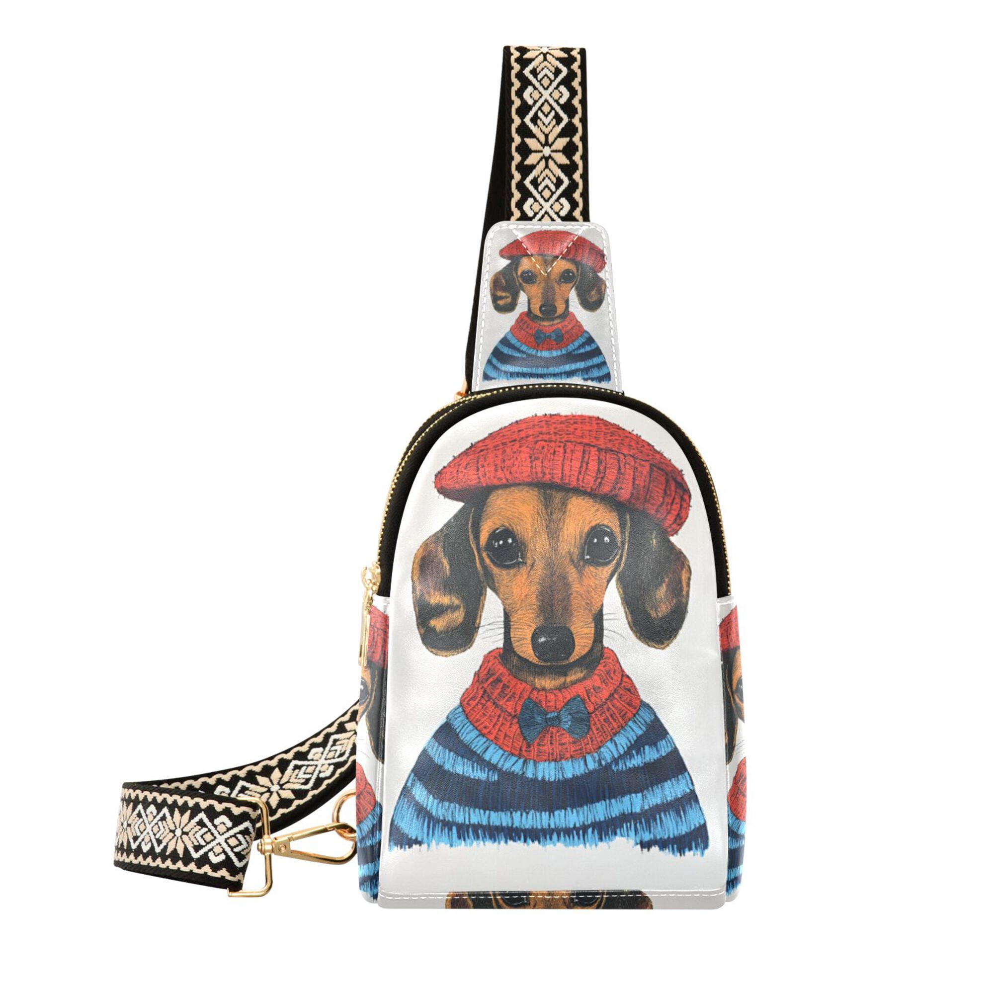 FORMRS Womens Crossbody Sling Bag Travel Daypack Shoulder Chest Backpack, Cute Dog Artist