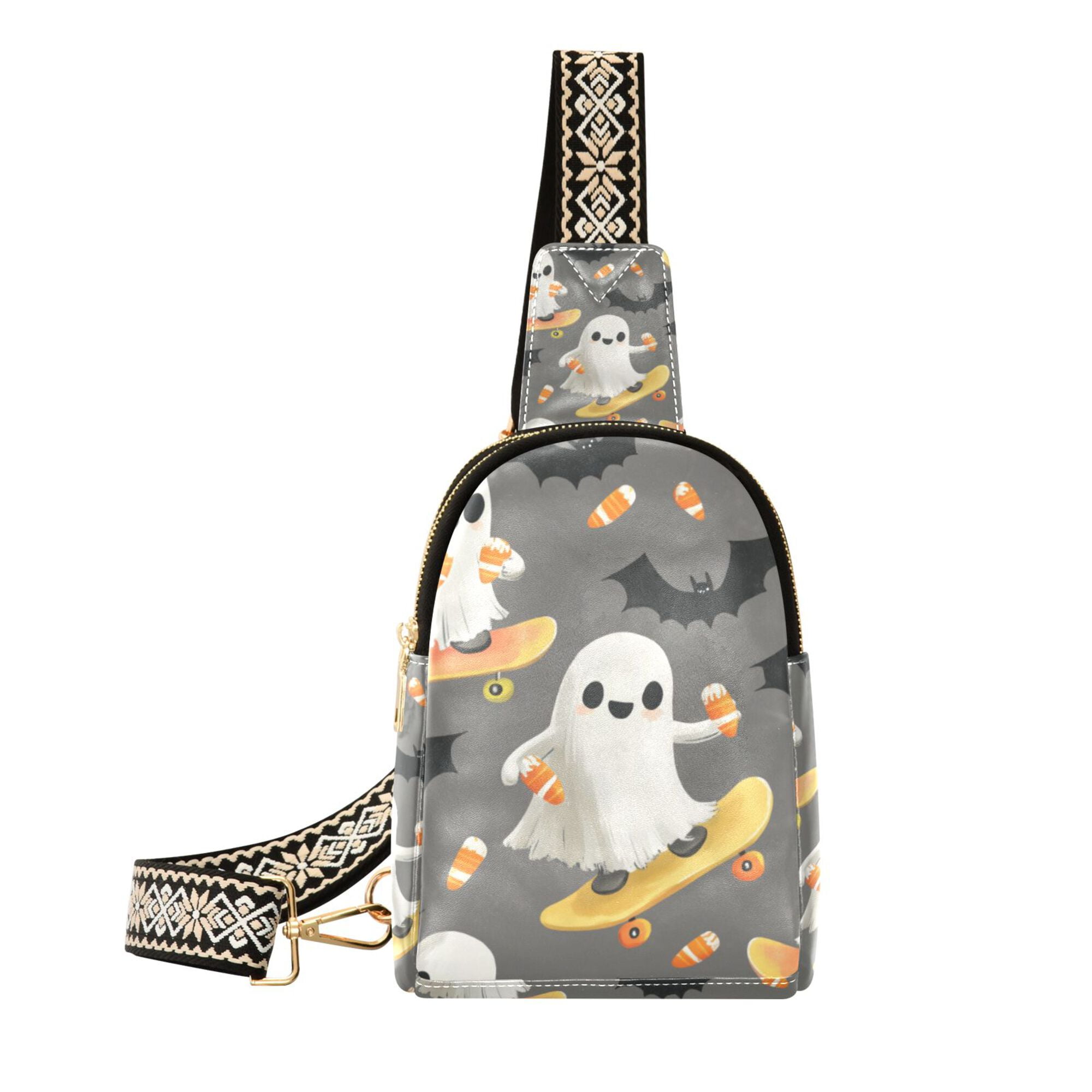 FORMRS Womens Crossbody Sling Bag Travel Daypack Shoulder Chest Backpack, Cute Ghosts
