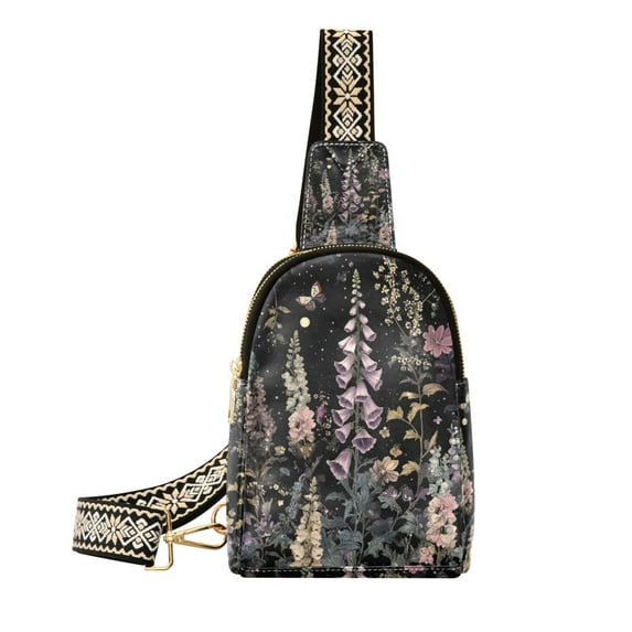 FORMRS Womens Crossbody Sling Bag Travel Daypack Shoulder Chest Backpack, Dark Flowers Pattern