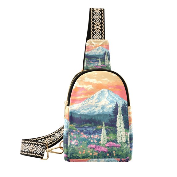 FORMRS Womens Crossbody Sling Bag Travel Daypack Shoulder Chest Backpack, Floral Mountain
