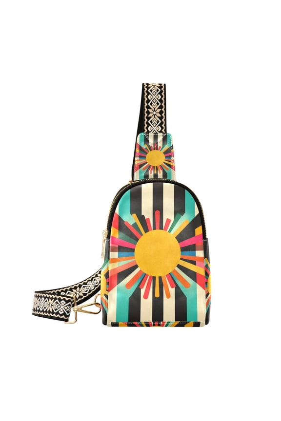 Womens Crossbody Sling Bag Travel Daypack Shoulder Chest Backpack, Geometric Sun