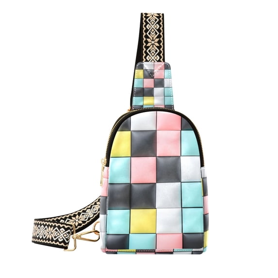 FORMRS Womens Crossbody Sling Bag Travel Daypack Shoulder Chest Backpack, Gray Checkered Pattern