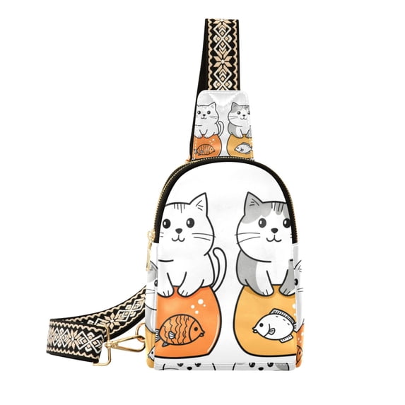 FORMRS Womens Crossbody Sling Bag Travel Daypack Shoulder Chest Backpack, Gray Cute Cat