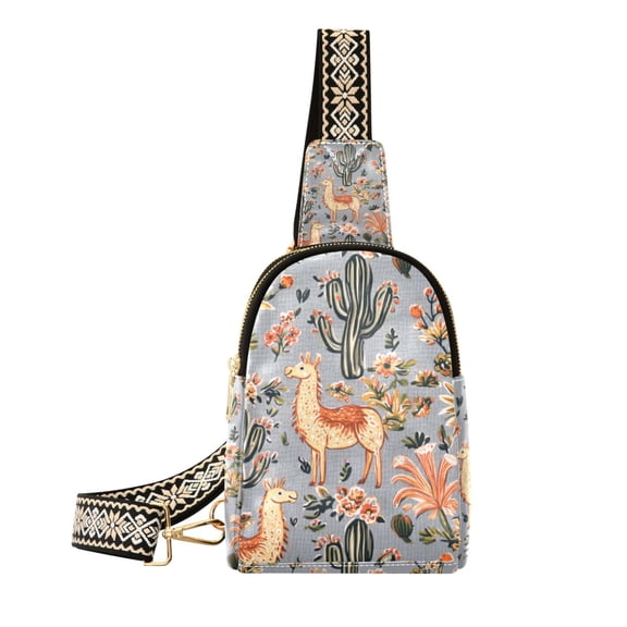 FORMRS Womens Crossbody Sling Bag Travel Daypack Shoulder Chest Backpack, Gray Llama Pattern