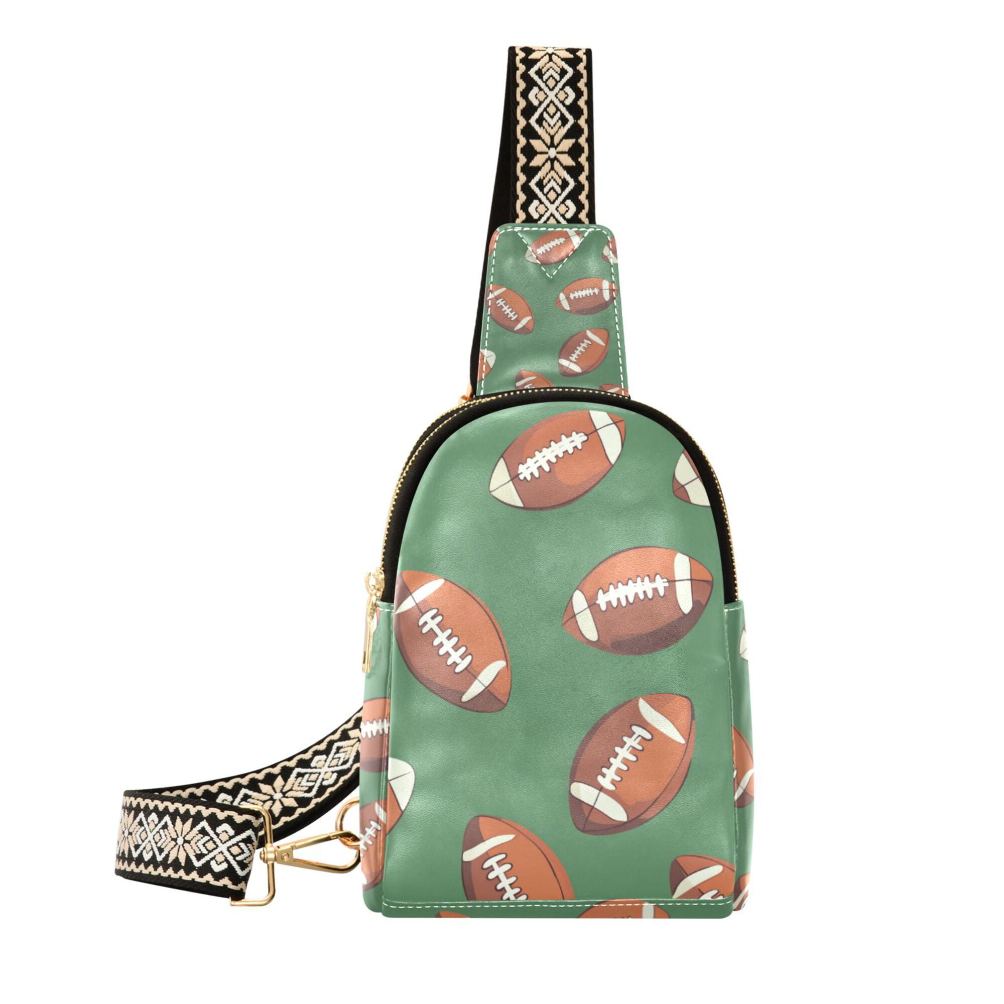 FORMRS Womens Crossbody Sling Bag Travel Daypack Shoulder Chest Backpack, Green American Footballs