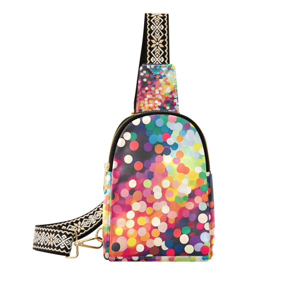 FORMRS Womens Crossbody Sling Bag Travel Daypack Shoulder Chest Backpack, Green Colorful Circles