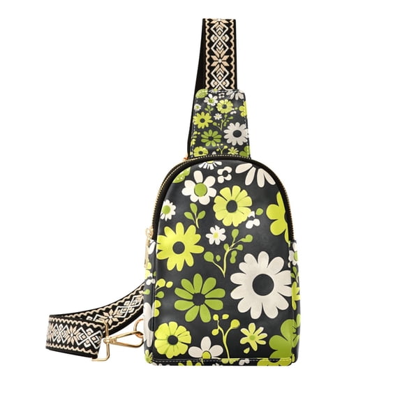 FORMRS Womens Crossbody Sling Bag Travel Daypack Shoulder Chest Backpack, Green Flower Pattern