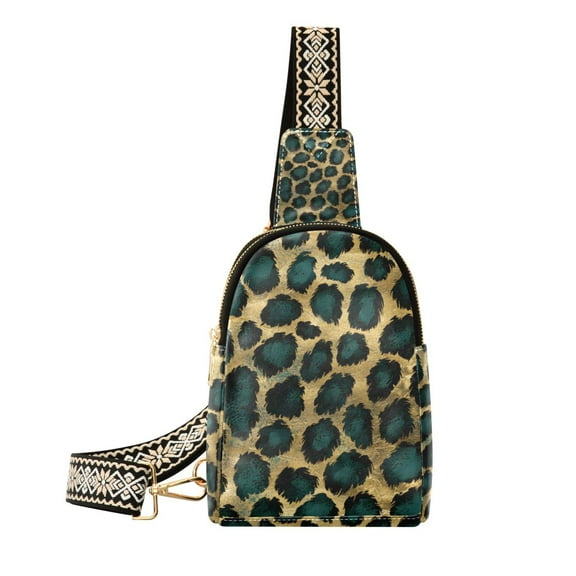 FORMRS Womens Crossbody Sling Bag Travel Daypack Shoulder Chest Backpack, Green Leopard Print
