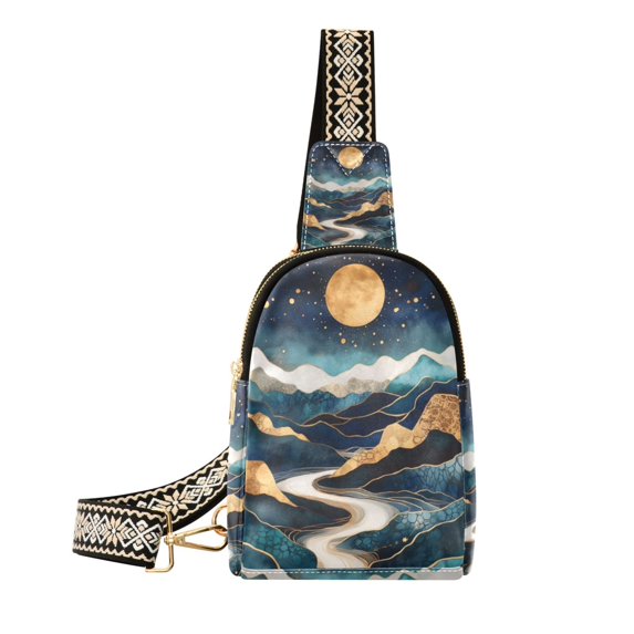 FORMRS Womens Crossbody Sling Bag Travel Daypack Shoulder Chest Backpack, Green Mountains