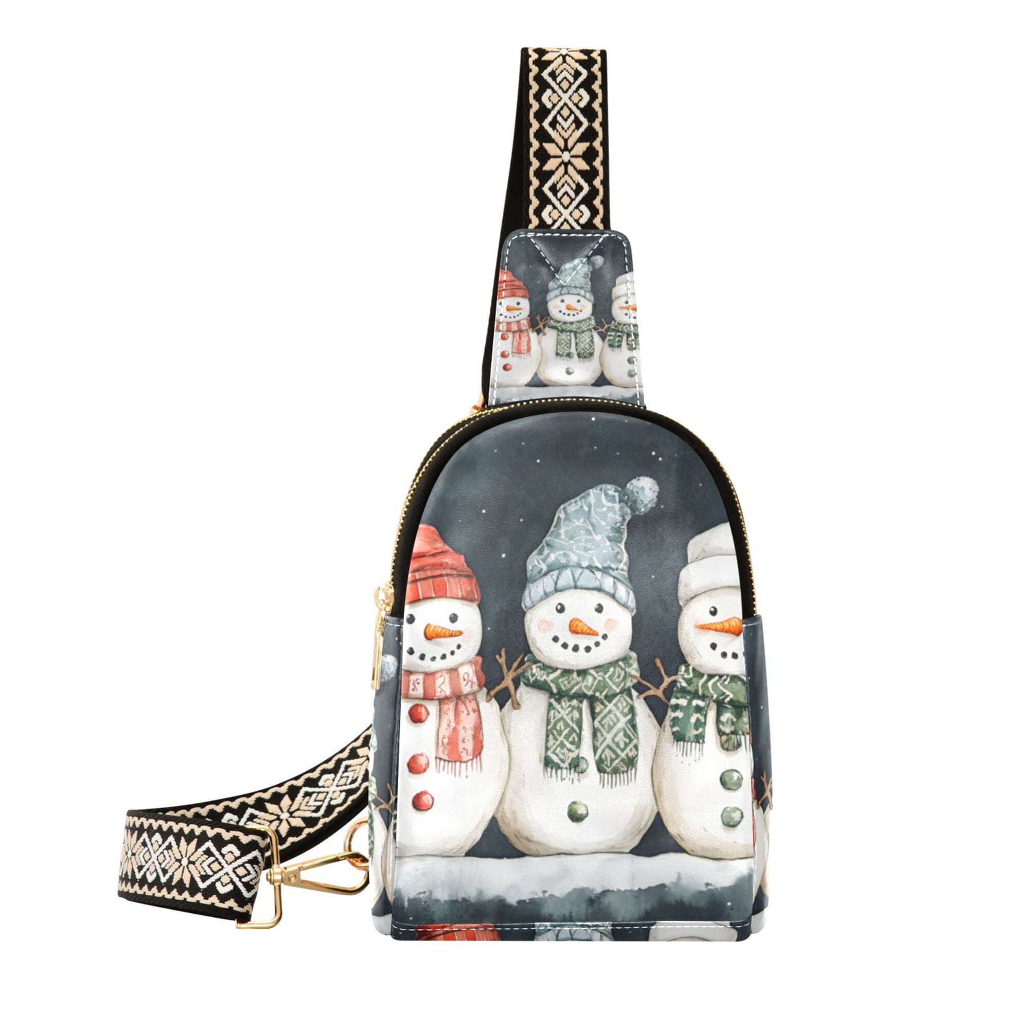 FORMRS Womens Crossbody Sling Bag Travel Daypack Shoulder Chest Backpack, Green Snowmen