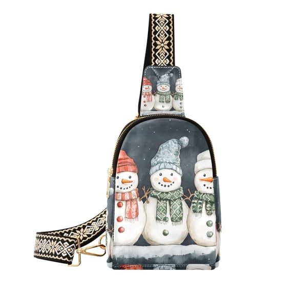 FORMRS Womens Crossbody Sling Bag Travel Daypack Shoulder Chest Backpack, Green Snowmen