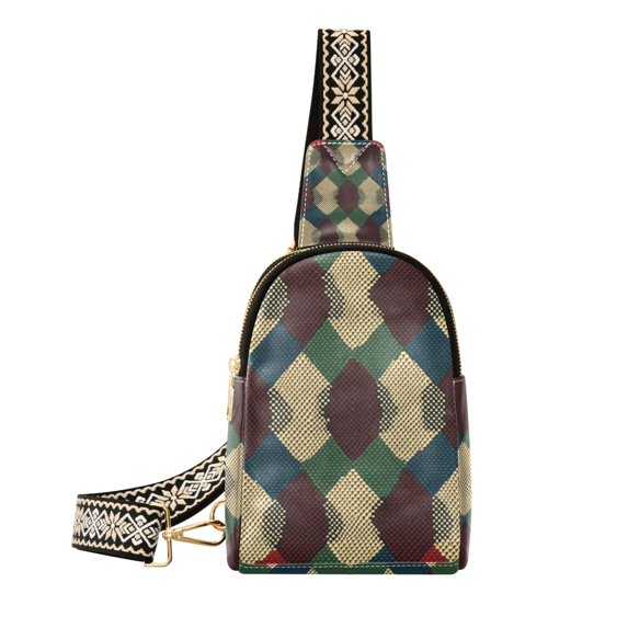FORMRS Womens Crossbody Sling Bag Travel Daypack Shoulder Chest Backpack, Green Tartan Pattern