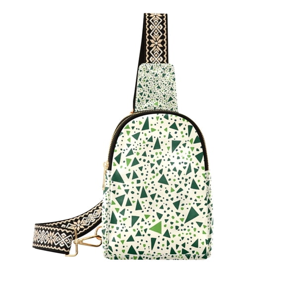 FORMRS Womens Crossbody Sling Bag Travel Daypack Shoulder Chest Backpack, Green Triangles Pattern
