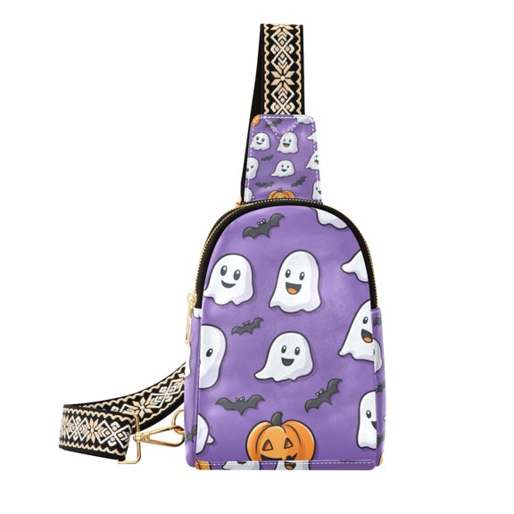 FORMRS Womens Crossbody Sling Bag Travel Daypack Shoulder Chest Backpack, Halloween Ghosts Purple