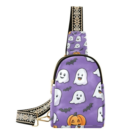 FORMRS Womens Crossbody Sling Bag Travel Daypack Shoulder Chest Backpack, Halloween Ghosts Purple