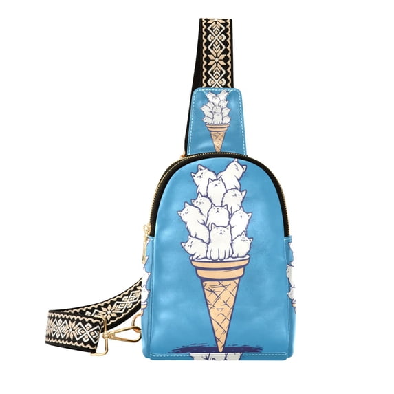 FORMRS Womens Crossbody Sling Bag Travel Daypack Shoulder Chest Backpack, Ice Cream Cat