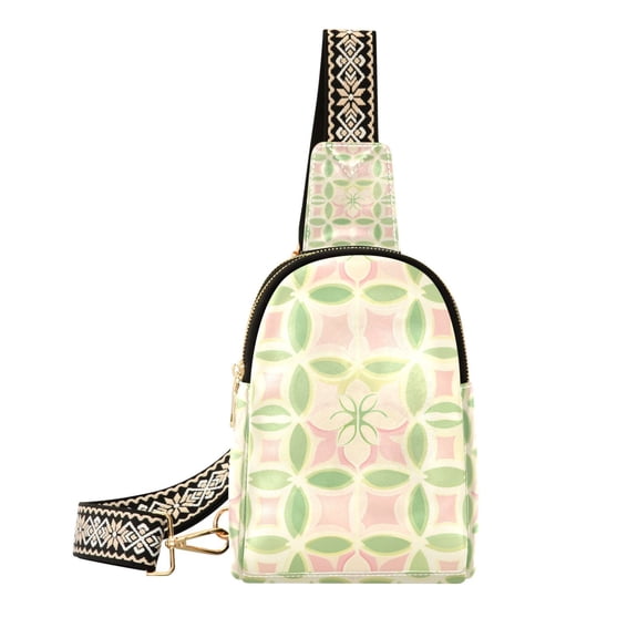 FORMRS Womens Crossbody Sling Bag Travel Daypack Shoulder Chest Backpack, Light Green Geometric