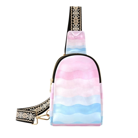 FORMRS Womens Crossbody Sling Bag Travel Daypack Shoulder Chest Backpack, Light Pink Stripes