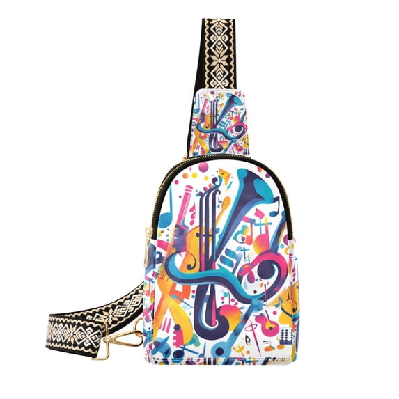 FORMRS Womens Crossbody Sling Bag Travel Daypack Shoulder Chest Backpack, Musical Pattern